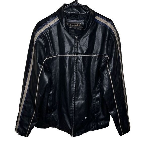 Vtg Arizona Jean Co Grunge Faux Leather  Men's Racer Motorcycle Full Zip Blue St - Picture 1 of 8